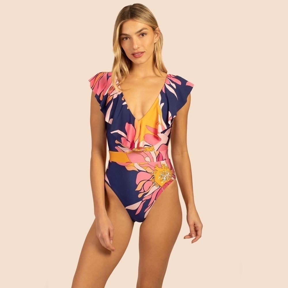 NWT Trina Turk One Piece Floral Ruffle Swimsuit